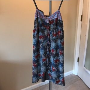 Grey blue & red flowered dress, medium